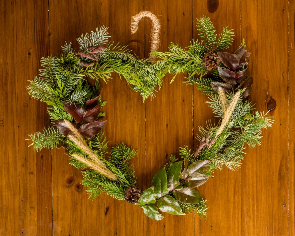 How to Make a Heart Wreath with a Wire Hanger and Foraged